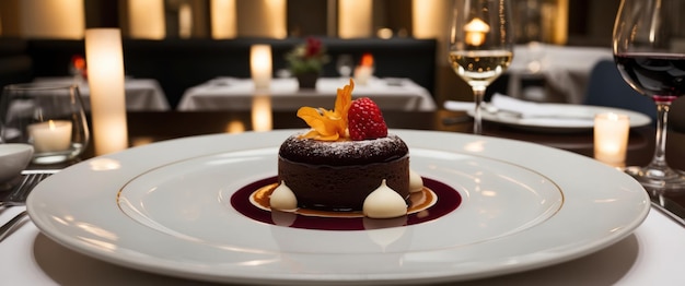 Photo elegant plated dessert in an upscale restaurant showcasing exquisite culinary art