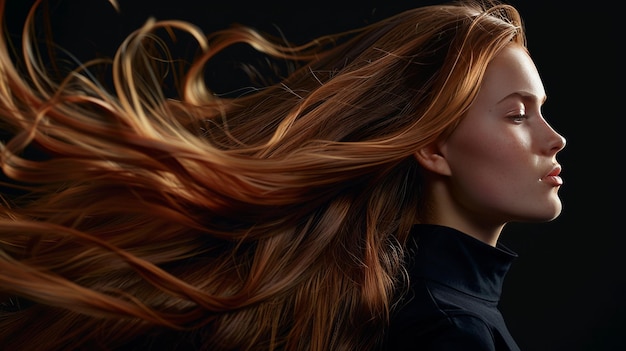 Elegant Portrait of a Woman with Luscious Flowing Hair Highlighting Beauty and Style