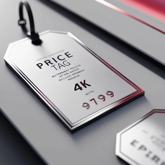 Photo elegant price tag design with minimalist typography and silver accents