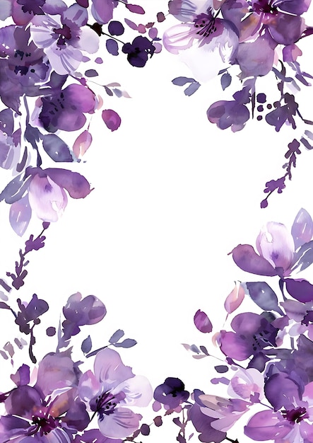 Photo elegant purple floral watercolor frame with white background