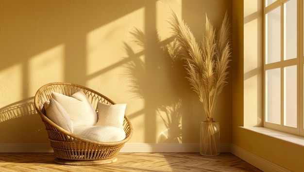 Photo elegant rattan armchairs for minimalist interiors in lightfilled cozy home settings