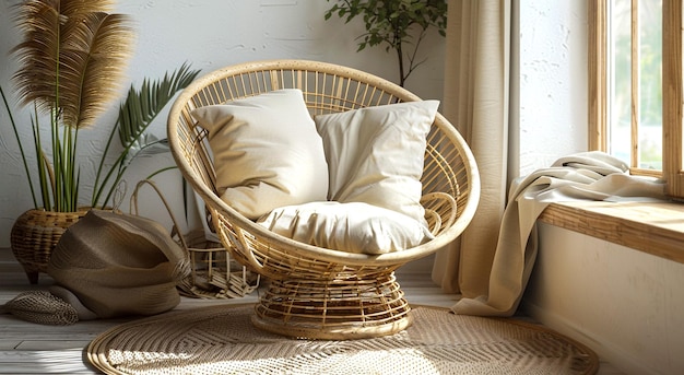 Photo elegant rattan armchairs for minimalist interiors in lightfilled cozy home settings