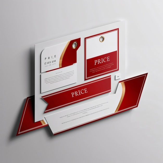 Elegant Red Banner Sticker with Price Tag and Labels on White Background for Branding amp Packaging