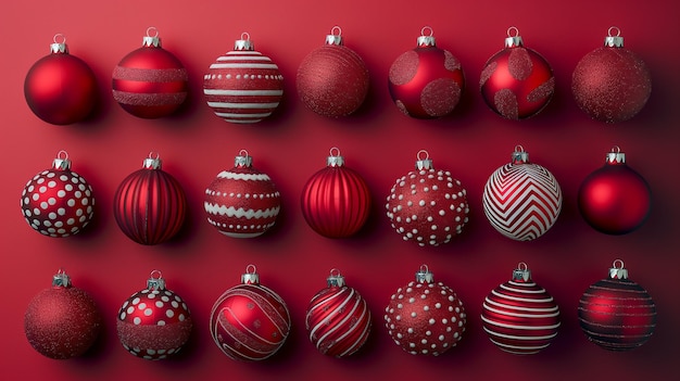 Photo elegant red christmas ornaments collection