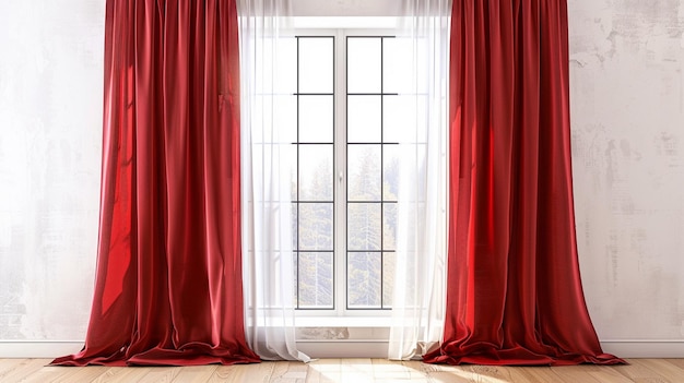 Elegant Red Curtains and Bright Window View Modern Interior Design Inspiration