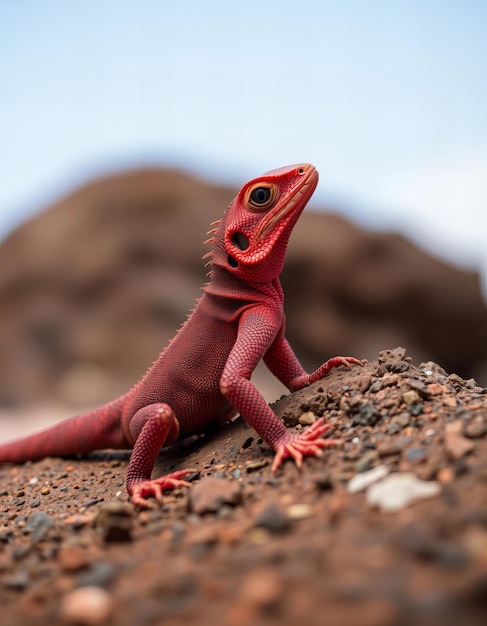 Elegant Red flightless agama lizard in New Terra National Park