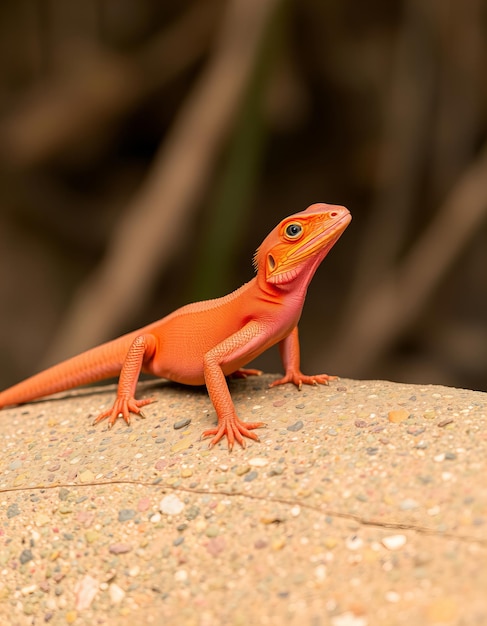 Elegant Red flightless agama lizard in New Terra National Park