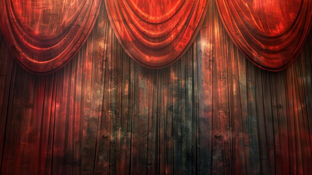 Photo elegant red and gold theater curtains draped on a wooden stage backdrop