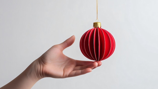 Elegant Red Paper Cut Bauble with Golden Shiny Shape L