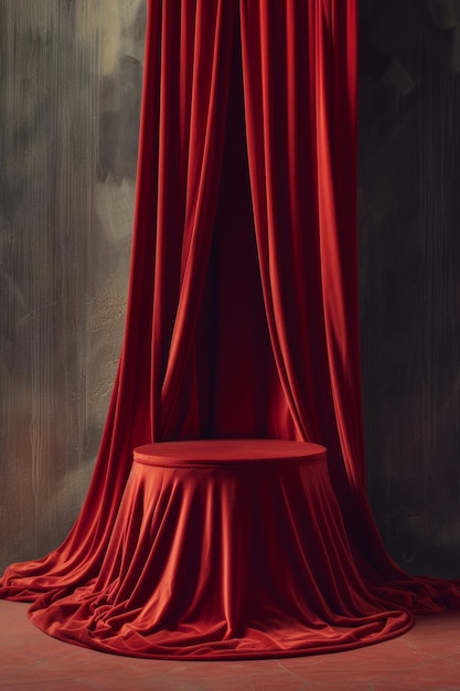 Elegant red podium draped with a velvet curtain perfect for premium product display in a refined