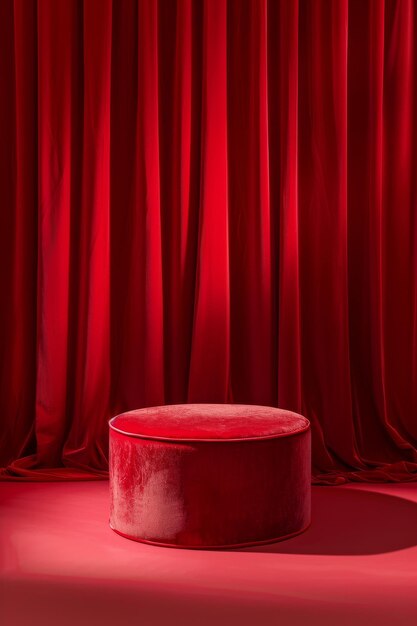 Elegant red podium draped with a velvet curtain perfect for premium product display in a refined