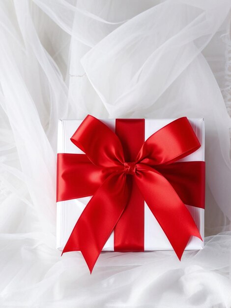 Photo elegant red ribbon and bow for gift decoration