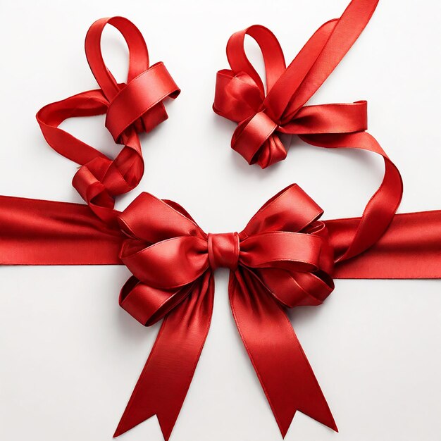 elegant red ribbon and bow isolated on white Background