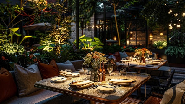 Photo elegant restaurant dining experience in private garden