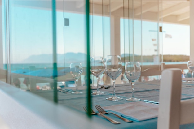 Elegant restaurant with sea view in a sunny day