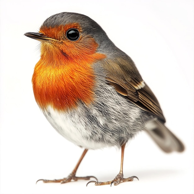 Elegant robin bird isolated against a white background soft studio light clean feather details