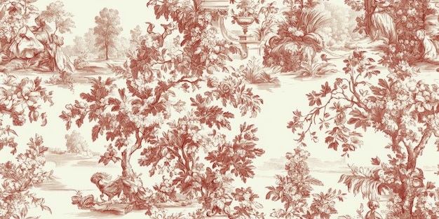 Photo elegant rococo inspired toile de jouy seamless pattern