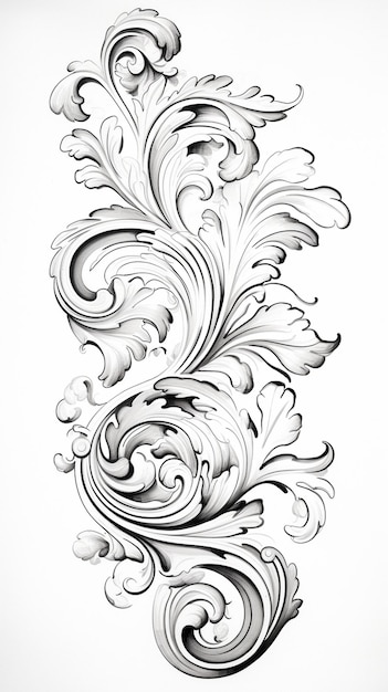 Photo elegant rococo scrollwork line art detailed ornamental scroll on white background decorative bar