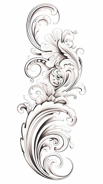 Photo elegant rococo scrollwork line art detailed ornamental scroll on white background decorative bar