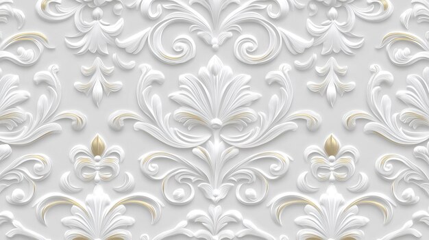 Photo elegant rococoinspired white and gold floral relief design in a sophisticated interior setting