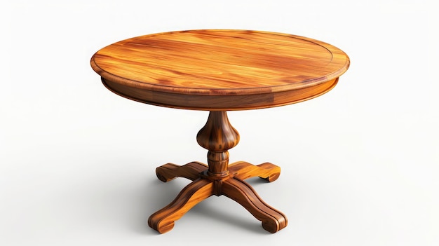 Elegant round wooden table with a polished finish on white background Wooden round brown table