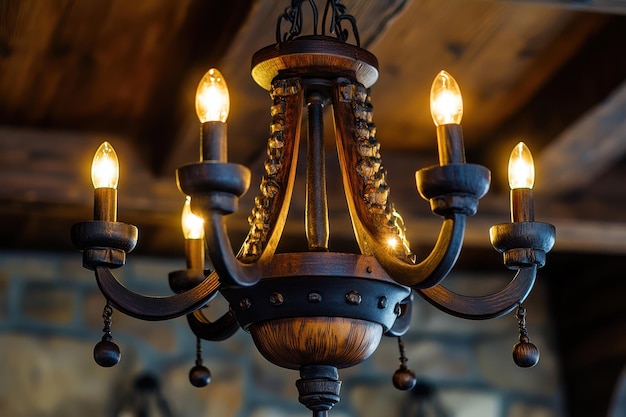 Photo elegant rustic chandelier design featuring wooden accents for stylish interiors