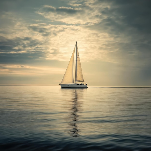 Elegant Sailboat Gliding on Calm Ocean Surface