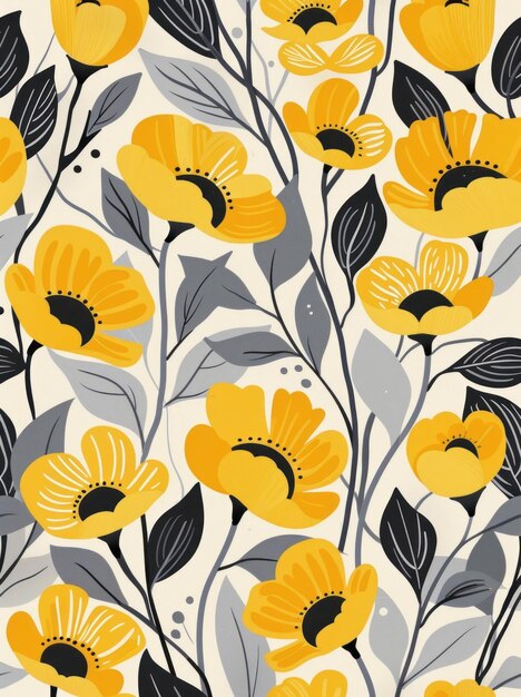 Elegant Seamless Floral Pattern with Yellow Flowers on Dark Background Generative AI