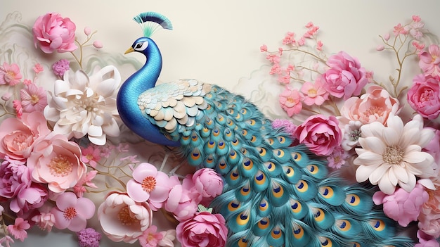 Elegant Seamless Floral with Peacock and Flowers