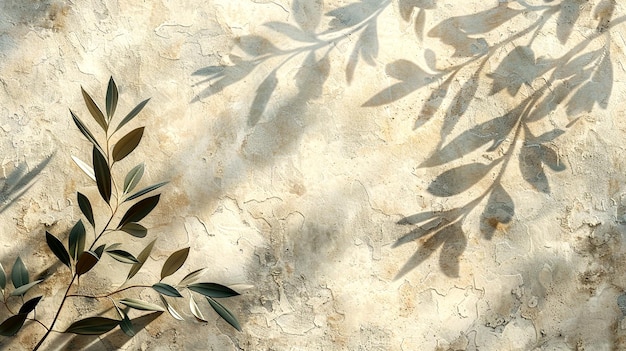 Photo elegant shadows of leaves dancing on a textured wall in soft sunlight