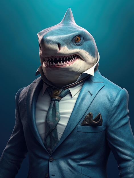 Elegant shark wearing a suit