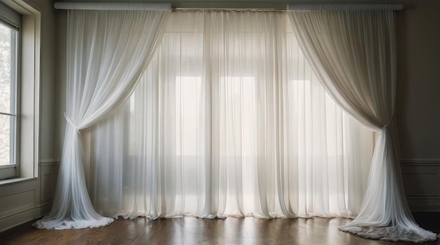 Elegant Sheer Curtains Drape Over FloortoCeiling Windows