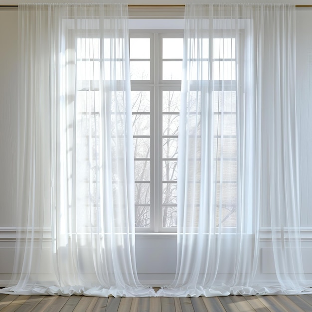 Photo elegant sheer white curtains blowing in the wind in front of a large window