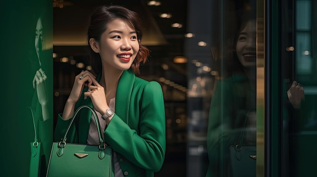 Elegant Shopper with Emerald Bag