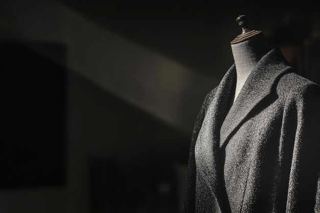 Photo elegant silhouette of a gray coat on a mannequin in soft lighting