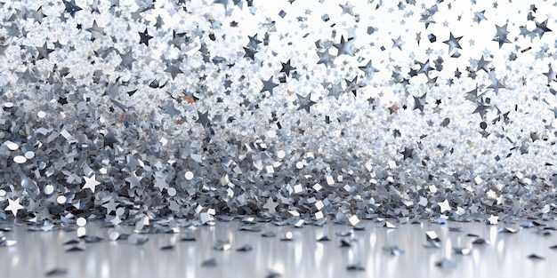 Elegant Silver Confetti Falling Over White Background