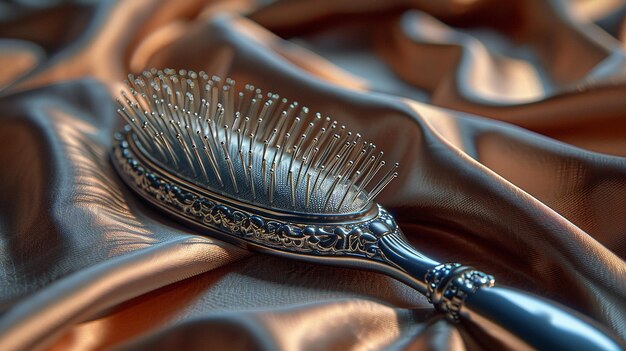 Photo elegant silver hairbrush artfully displayed