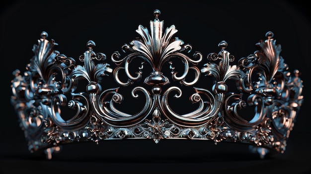 Elegant Silver Tiara on Black Background Intricate Crown Design