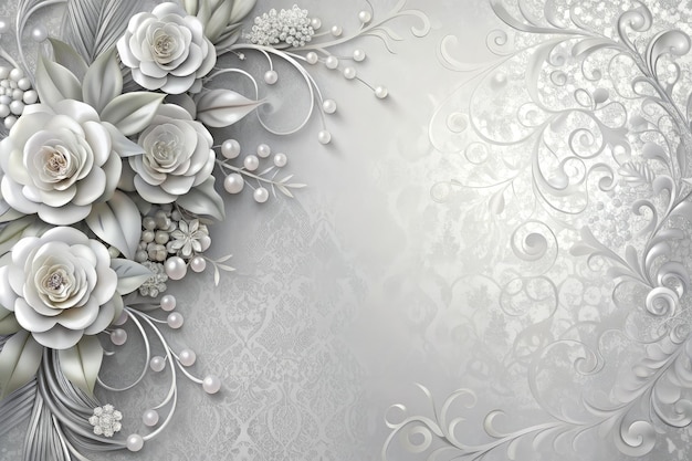 Photo elegant silver wedding invitation background with floral design elements generative ai