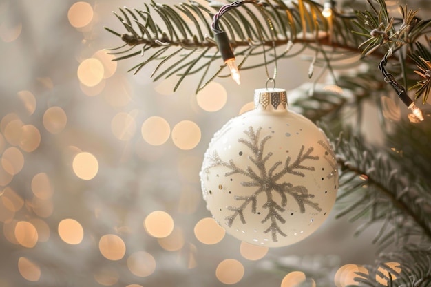 Photo elegant snowflake christmas bauble on a festive tree adding sparkle and winter magic to holiday