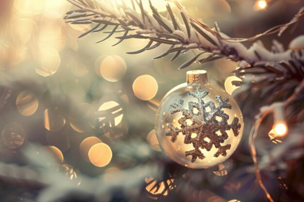 Photo elegant snowflake christmas bauble on a festive tree adding sparkle and winter magic to holiday