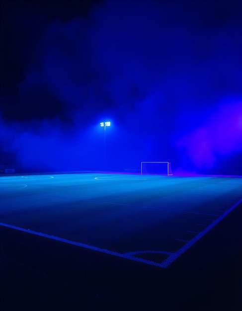 Photo elegant soccer field bathed in blue and purple light