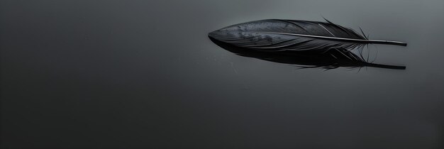 Photo elegant solitude a black feather on reflective black surface