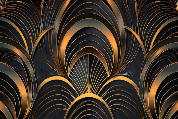 Elegant and sophisticated art deco patterns in black and gold generated using stock