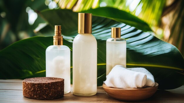 Elegant Spa Essentials Amidst Lush Green Foliage