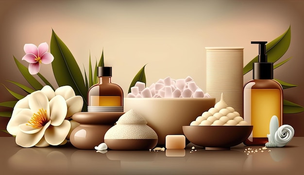 Elegant spa products on brown background for wellness and beauty projects Ai generated