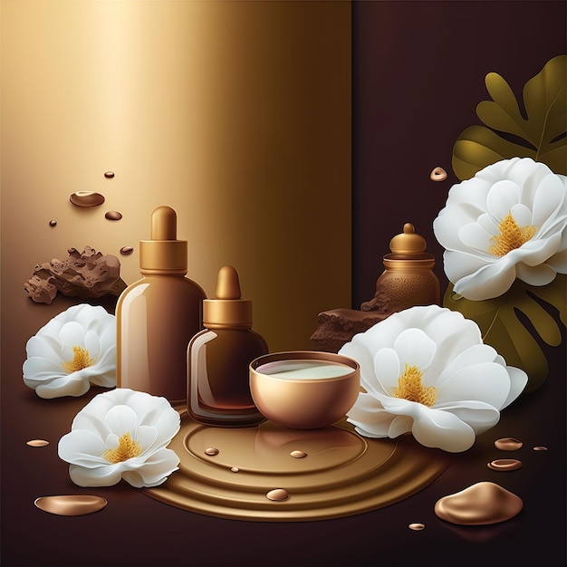 Elegant spa products on brown background for wellness and beauty projects Calming color scheme AI