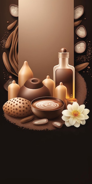 Elegant spa products on brown background for wellness and beauty projects Calming color scheme AI