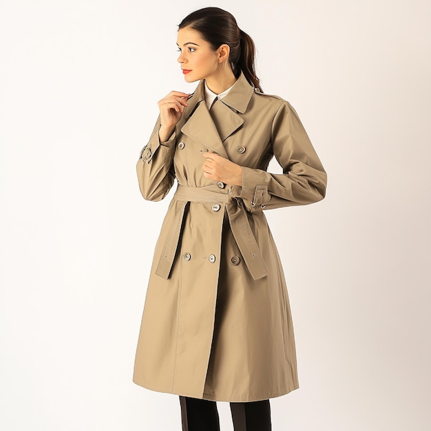 Photo elegant spring trench coat with a cinched waist and classic design