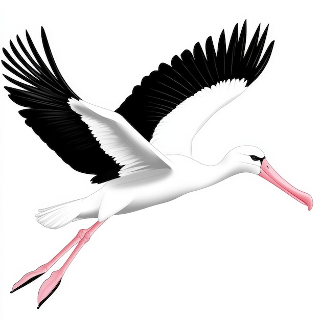 Photo elegant stork in flight with striking black and white plumage against a white background